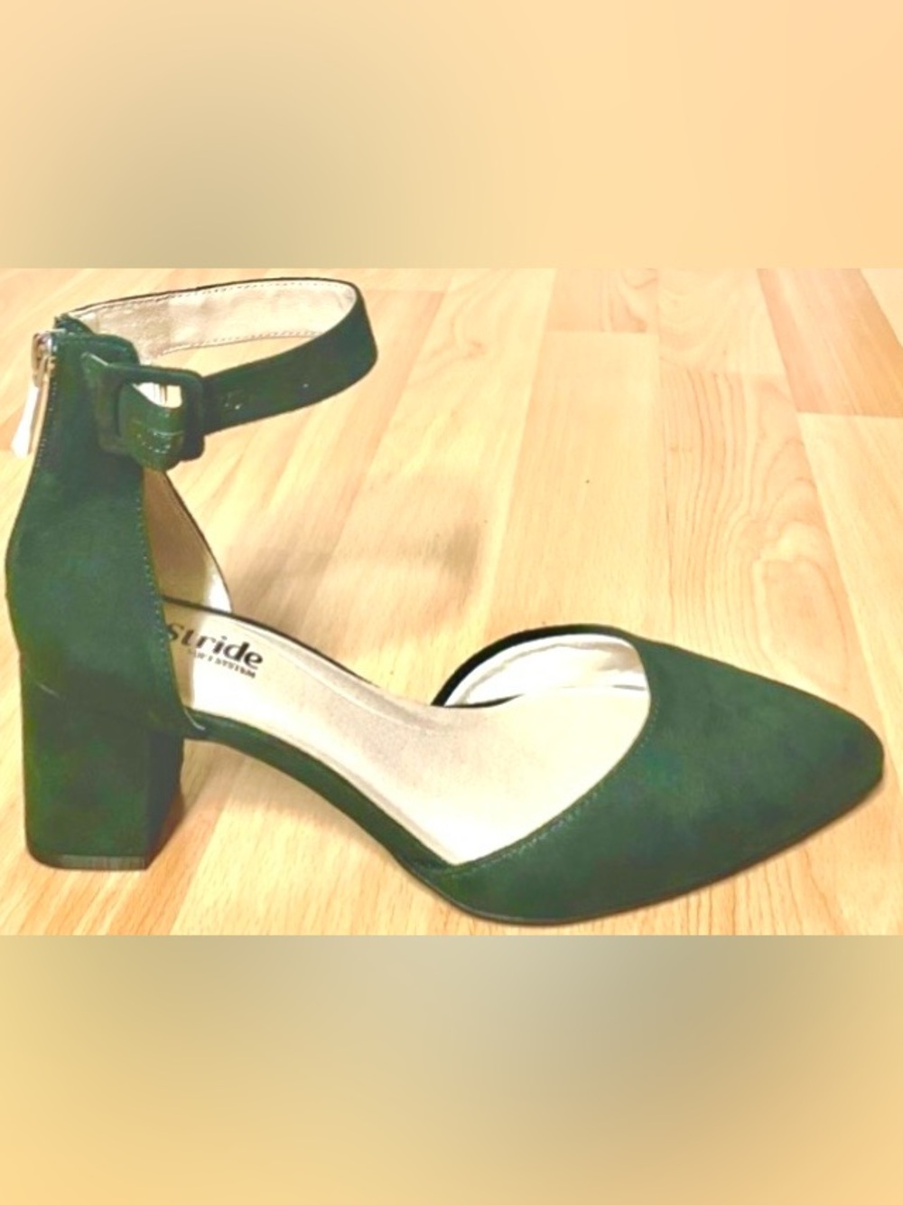Life Stride Dark Green Suede Pointed-Toe Ankle Strap Block Heels: 6.5 Wide
